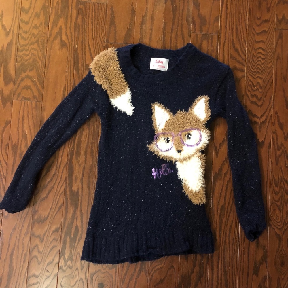Fuzzy fox sweater from Justice size 8 girls